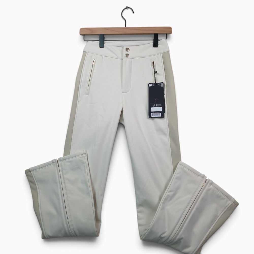 Oysho Ski Womens XS Ivory Flare Fit Waterproof Snow Pants NWT Two Tone Zip Hem